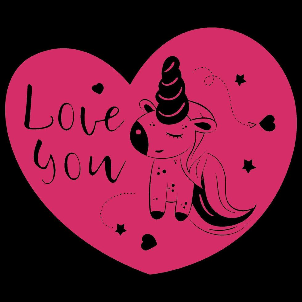 unicornio en el corazón de la ilustración. vector