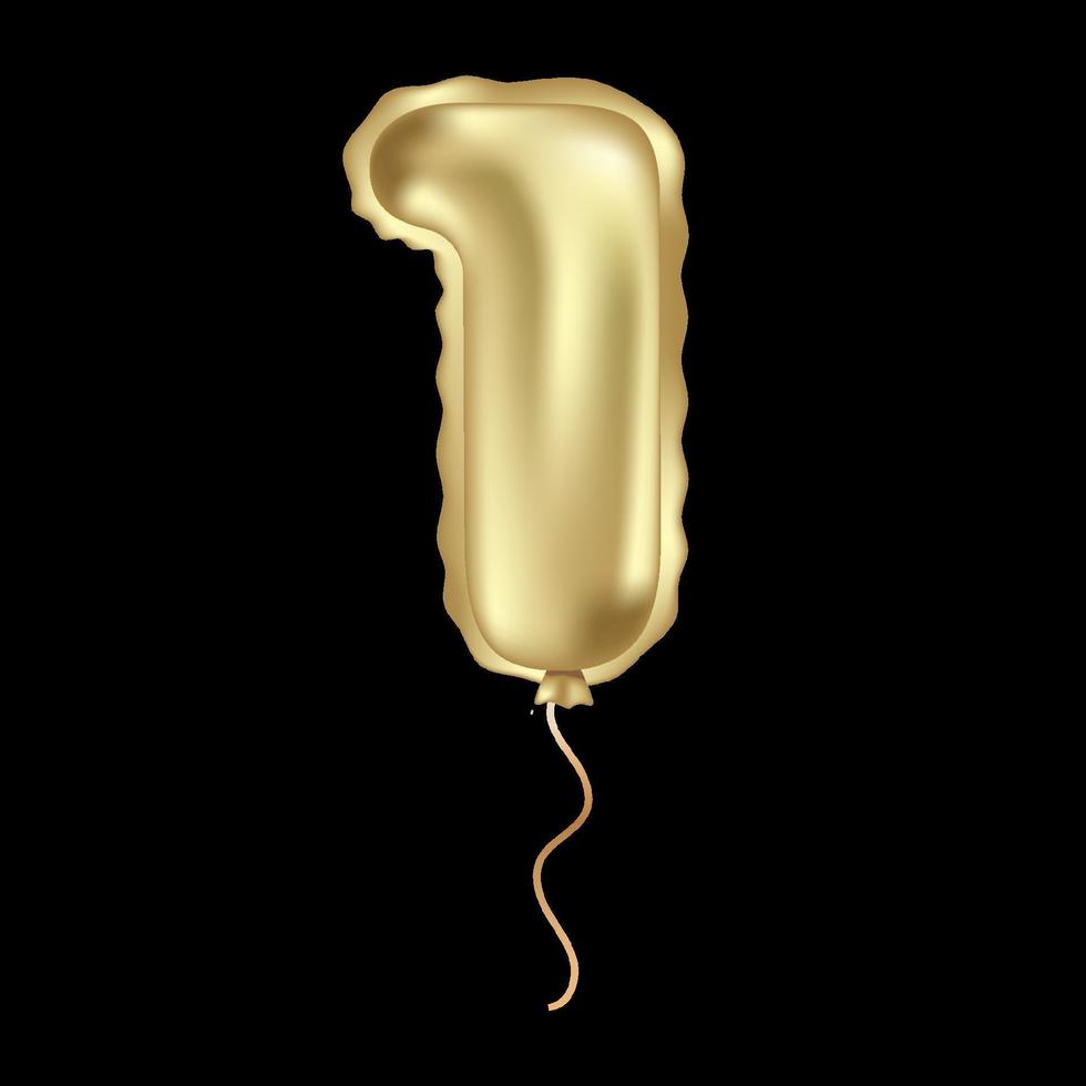 Golden vector realistic balloon. Numeral one isolated object on a white background. Birthday celebration, anniversary invitation.