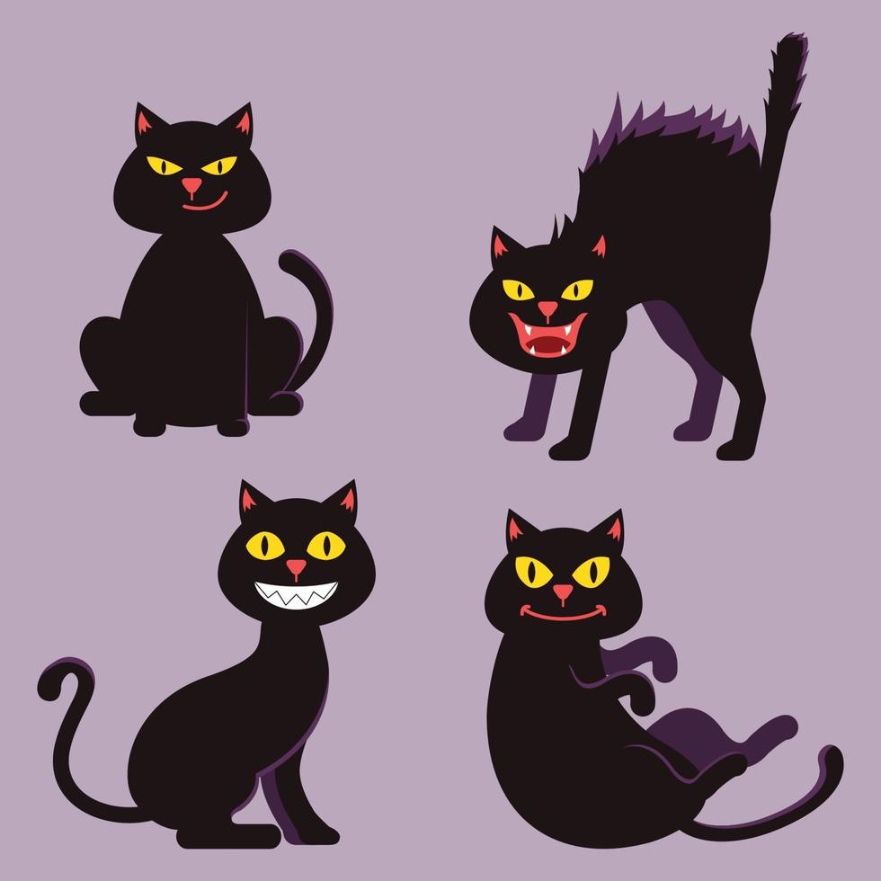 conjunto de colección de personajes de dibujos animados de halloween de gato negro vector