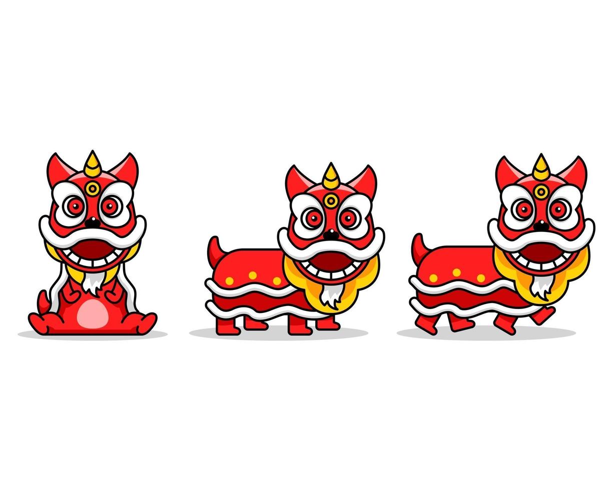 personaje de dibujos animados lindo de la danza del león chino vector