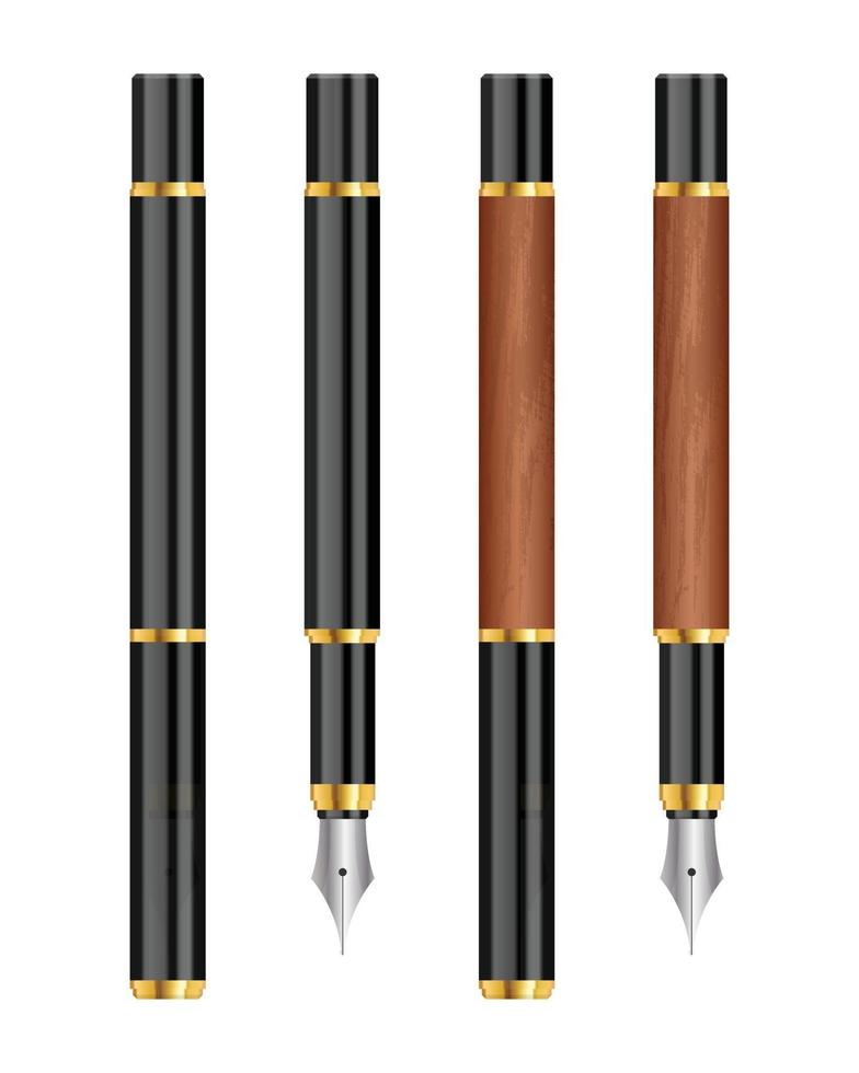 Ilustración de vector de conjunto de pluma estilográfica aislado sobre fondo blanco