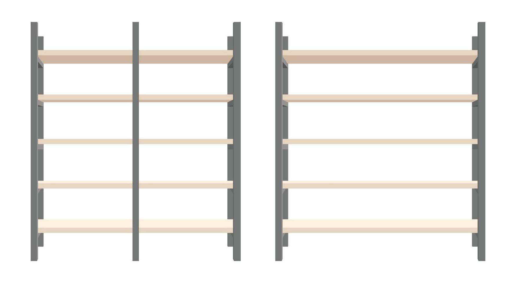 Conjunto de ilustración de vector de estantería de madera y acero moderno