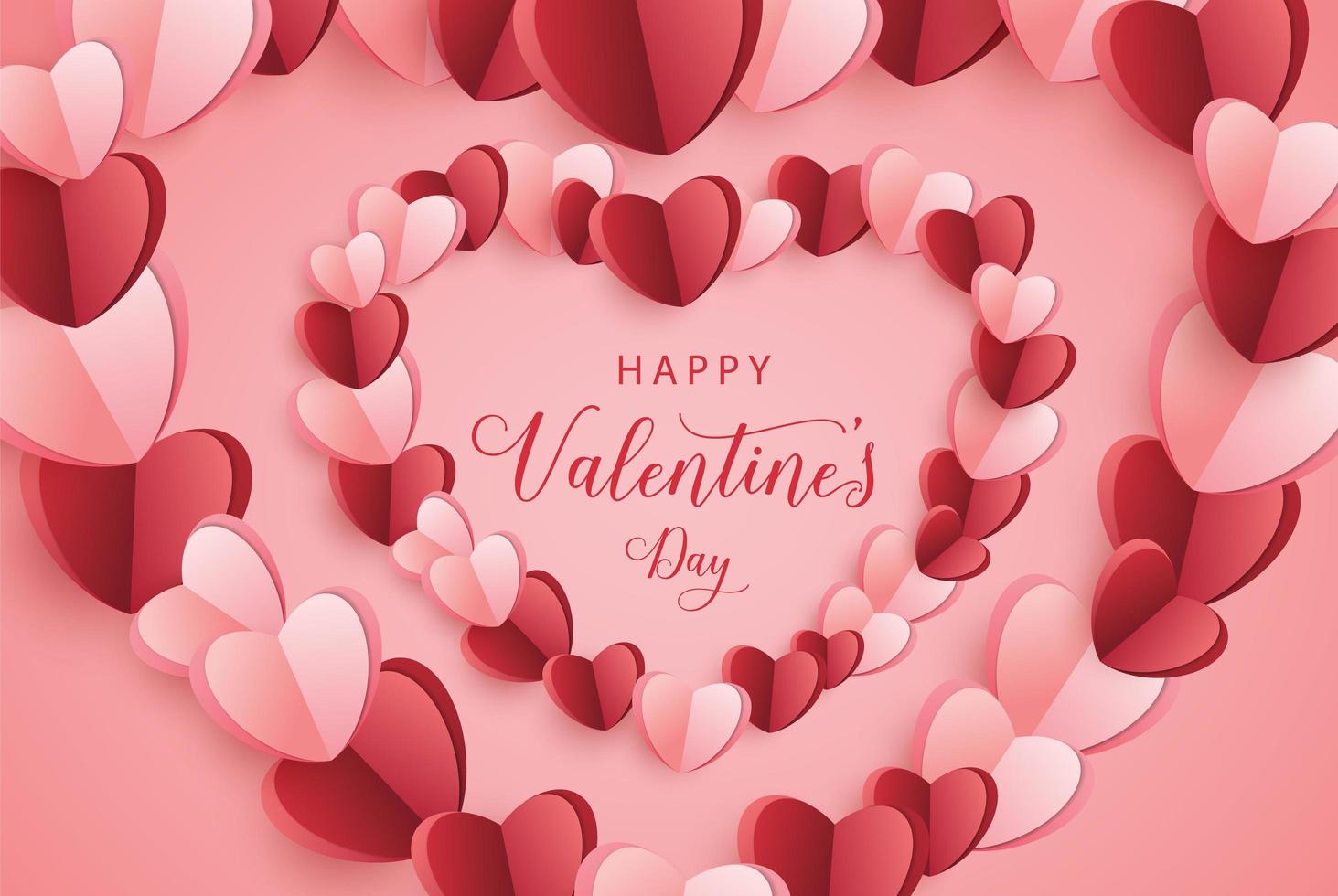 happy valentines day design with pink and red heart borders vector