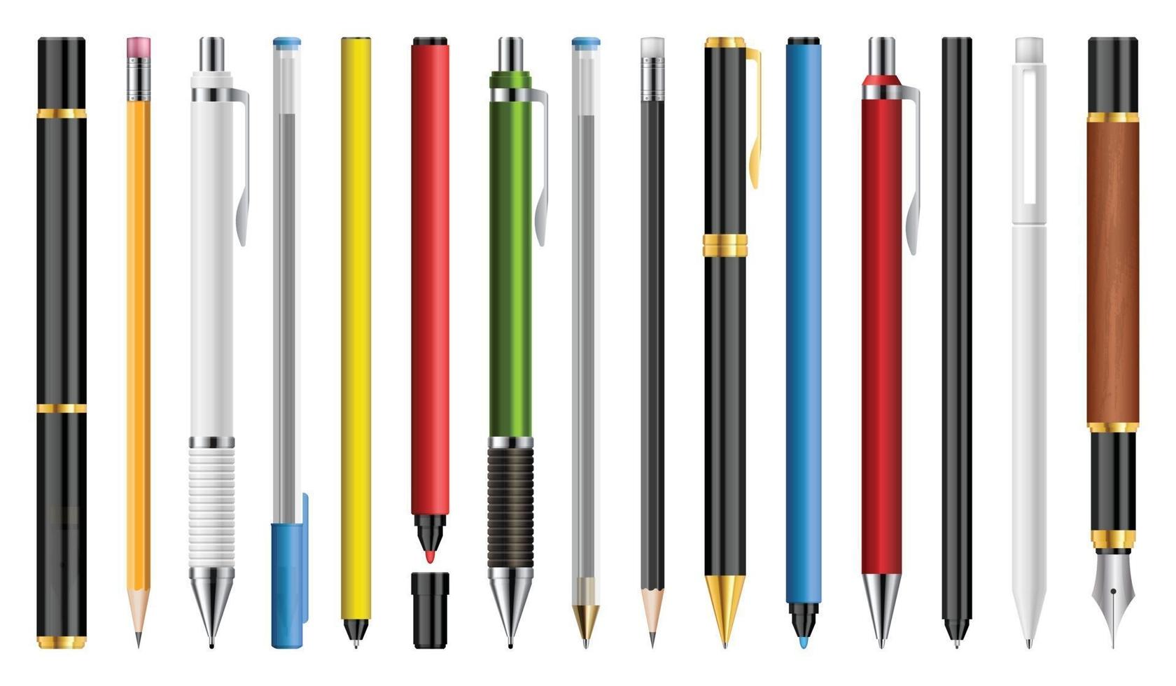 Set of pens, pencils and markers vector illustration