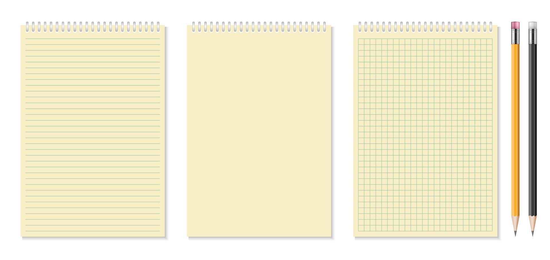 Set of realistic notebooks and pencil vector illustration