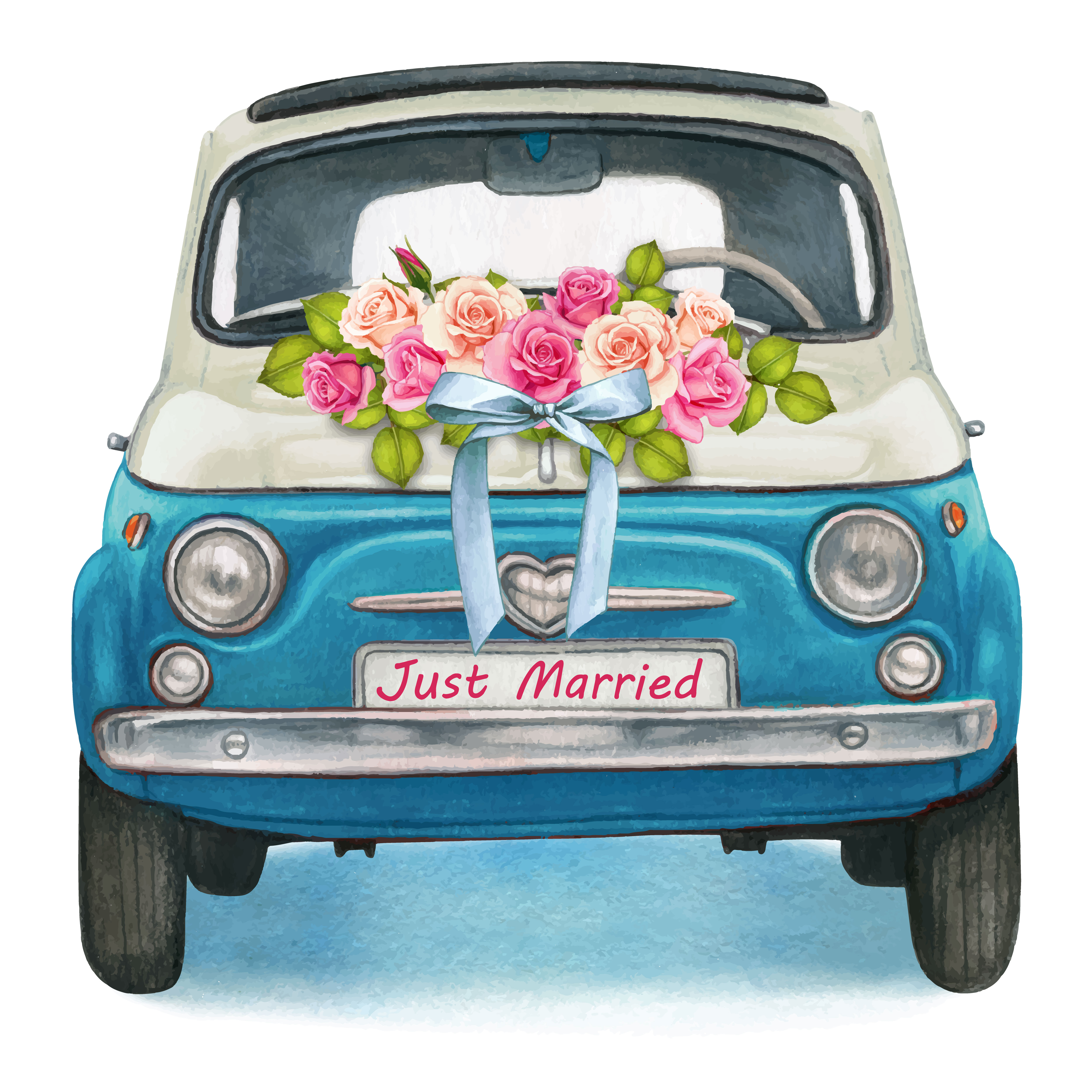 Cute Watercolor Car With Just Married Sign On A Wedding Travel Stock  Illustration - Download Image Now - iStock