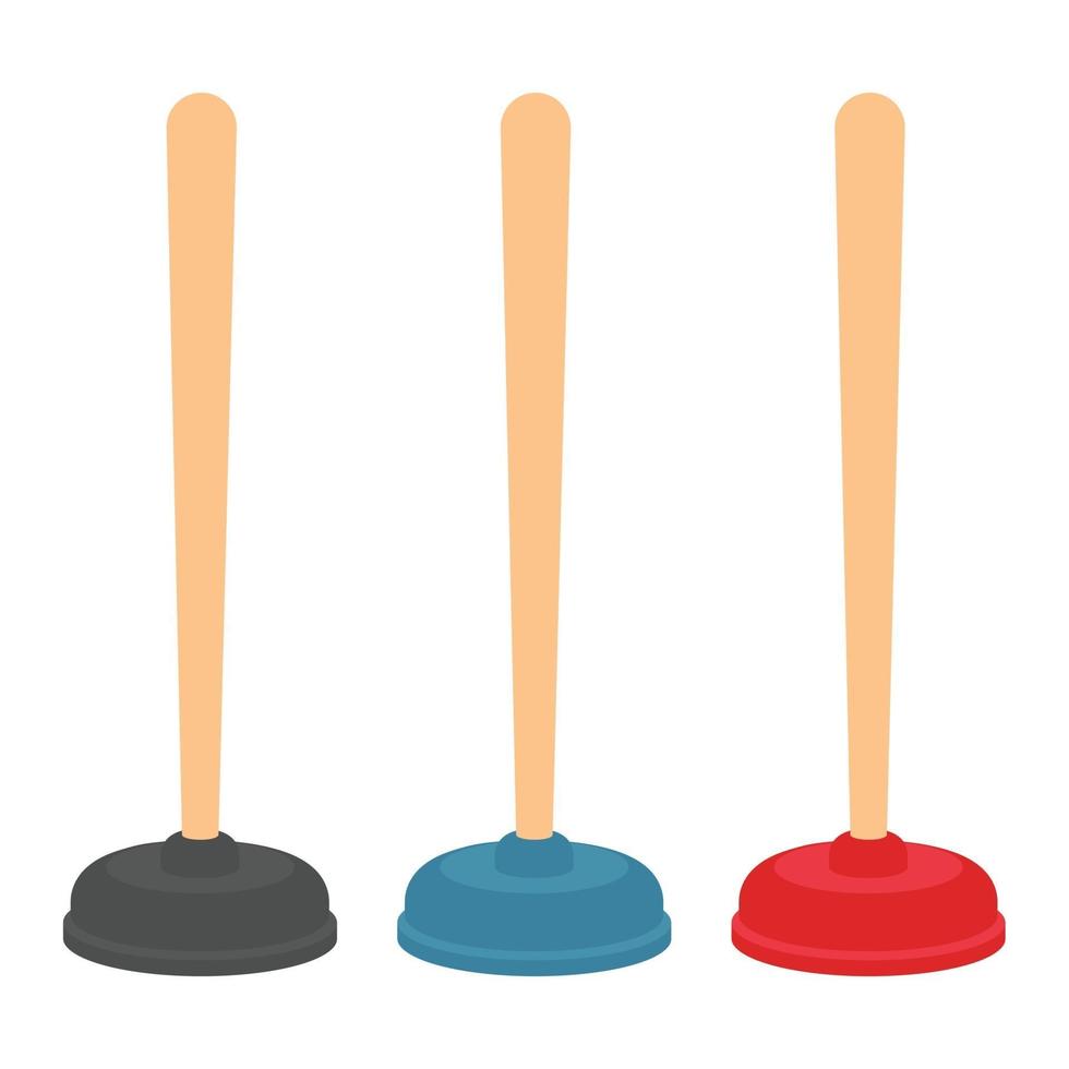 Toilet plunger vector illustration in flat style set