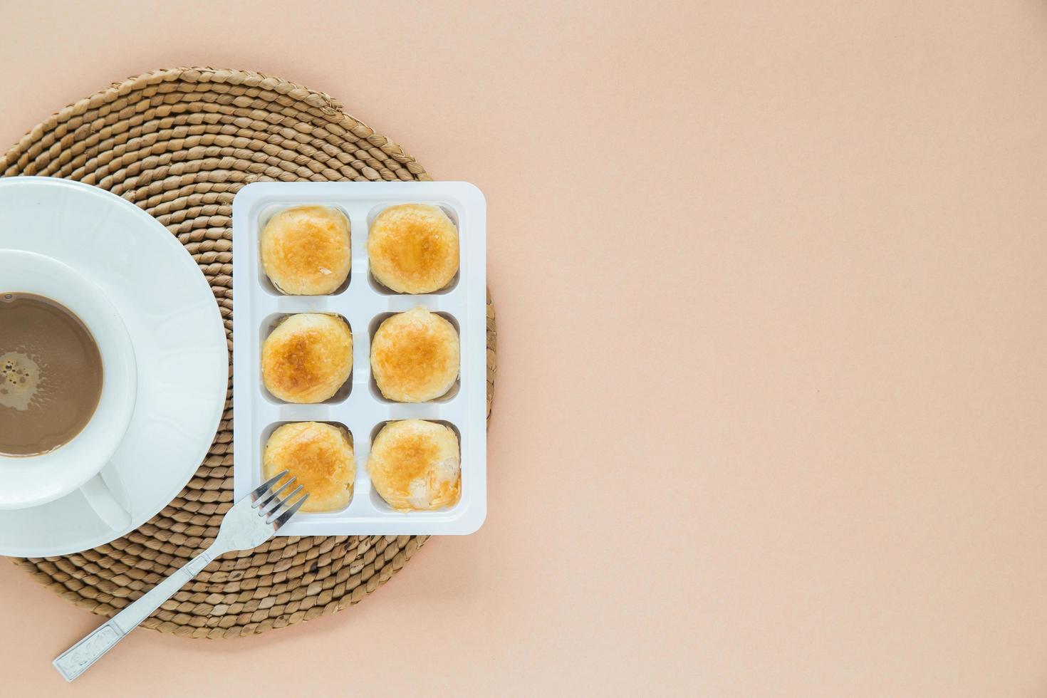 Top view of coffee and dessert photo