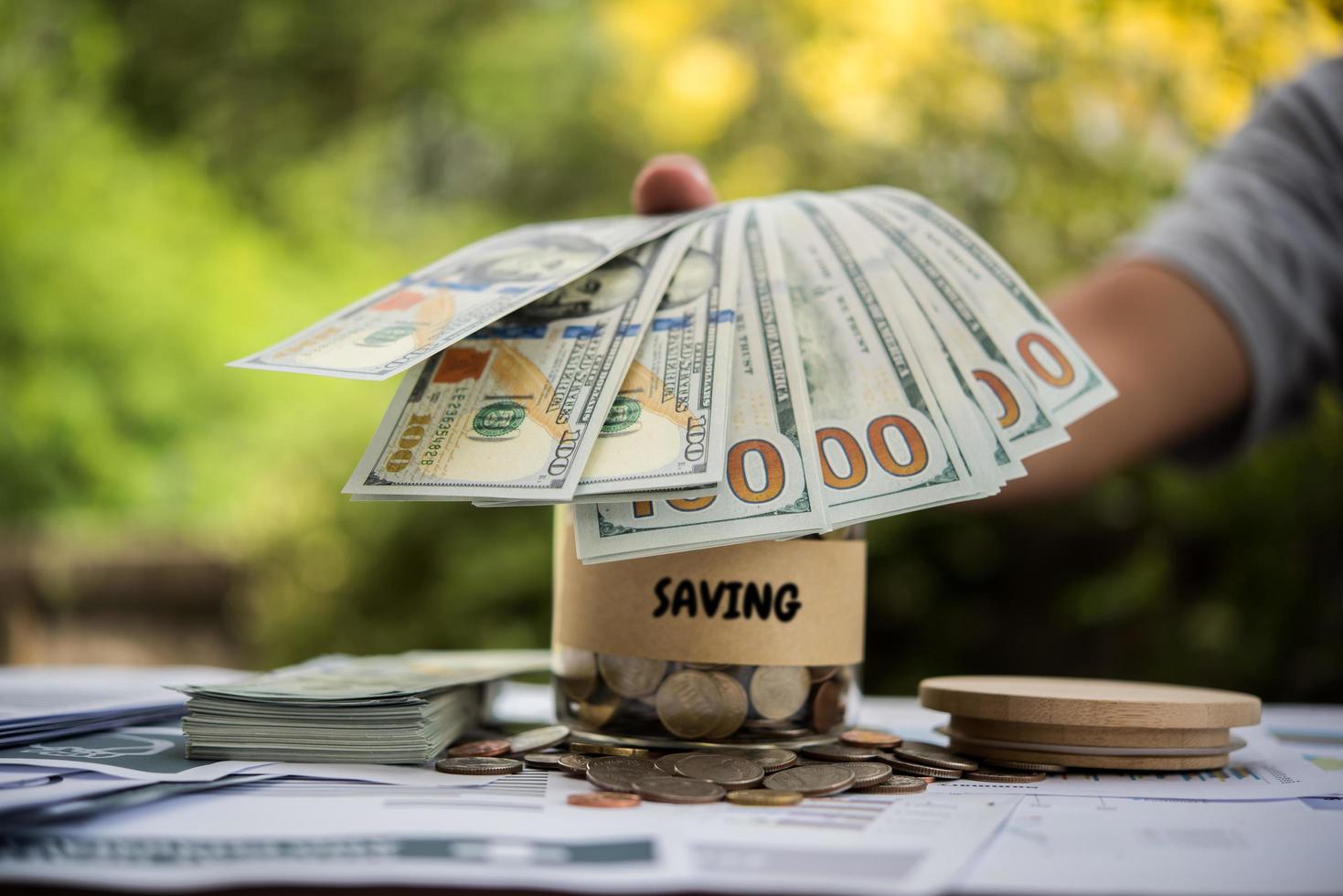 Hands of businesswoman holding money photo