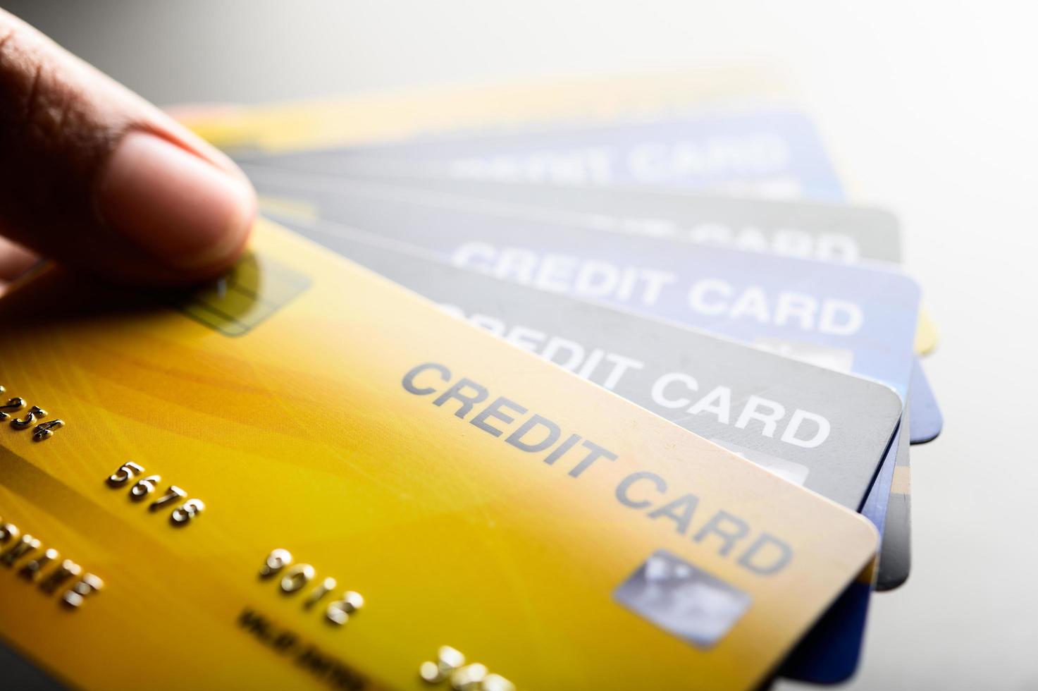 Close-up images of multiple credit cards photo