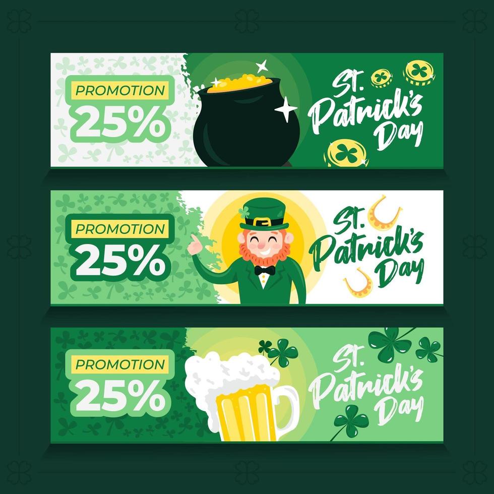 paquete de 3 plantillas de banner horizontal para st. día de San Patricio vector