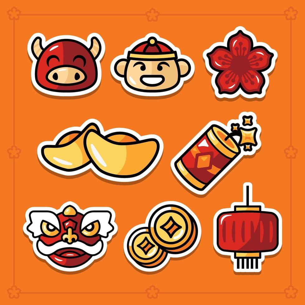 Set of 8 Chinese New Year Gong Xi Fa Cai Stickers vector