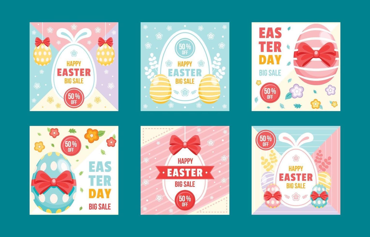 Colourful Easter Day Social Media Marketing Post Collection vector