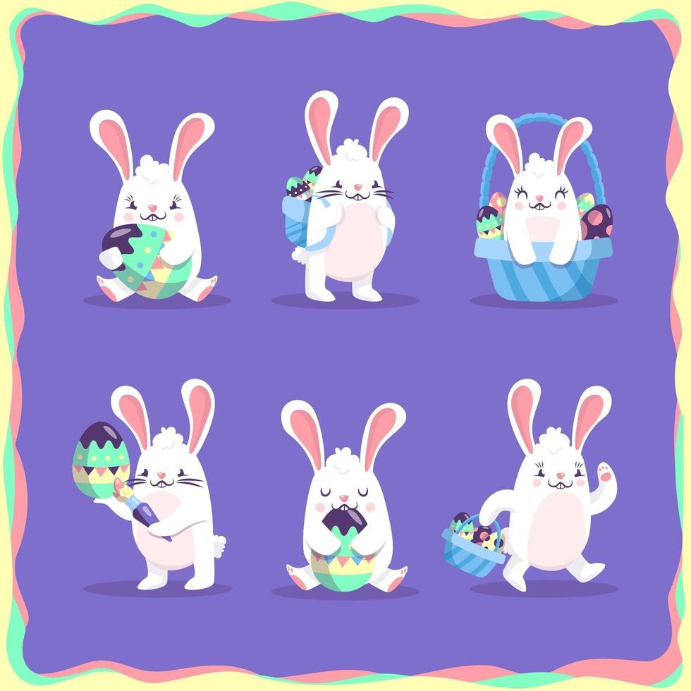 Pack of 6 Easter Bunny Characters vector