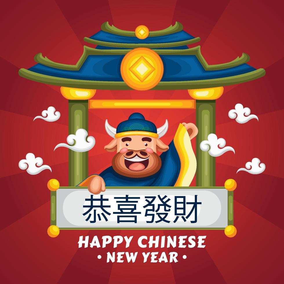 Chinese New Year Greeting Concept with Happy Ox vector