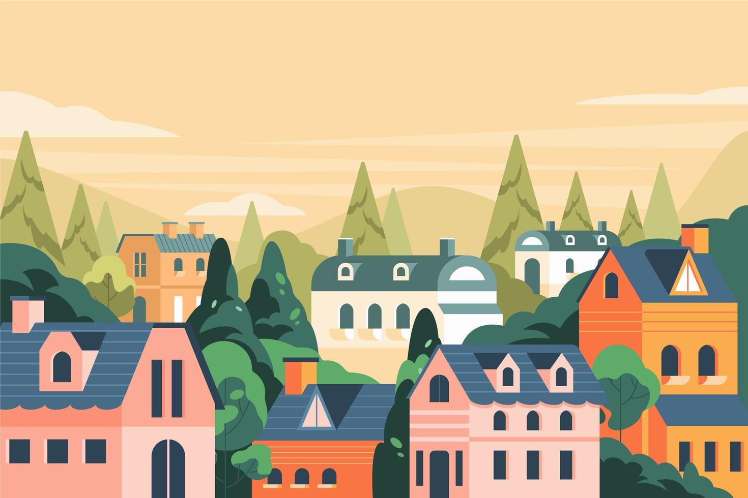 Flat House on The Hill Landscape Background vector