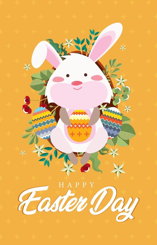 Cute Pink Easter Rabbit with Orange Background vector