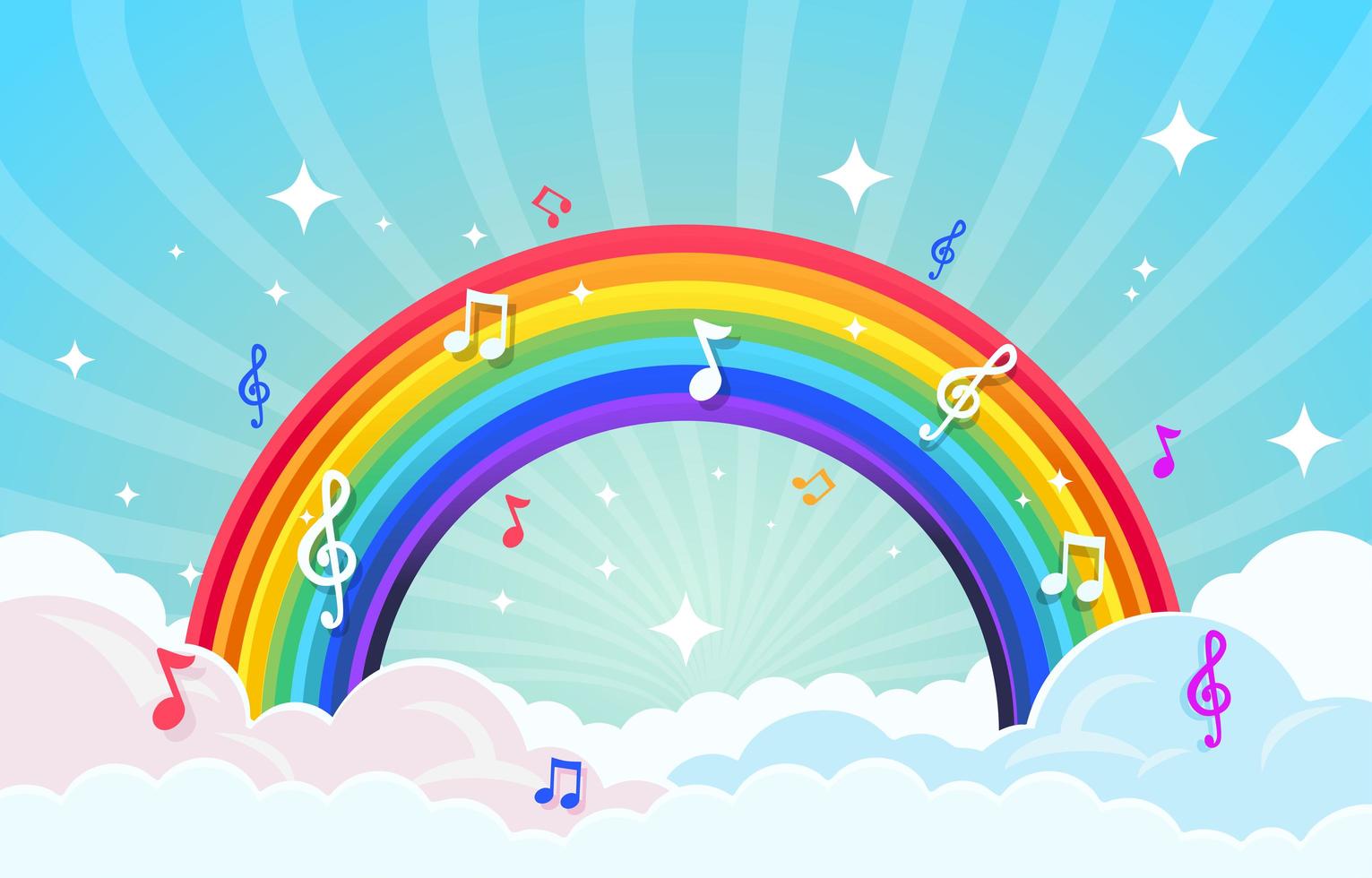 notas musicales alrededor del arcoiris. vector