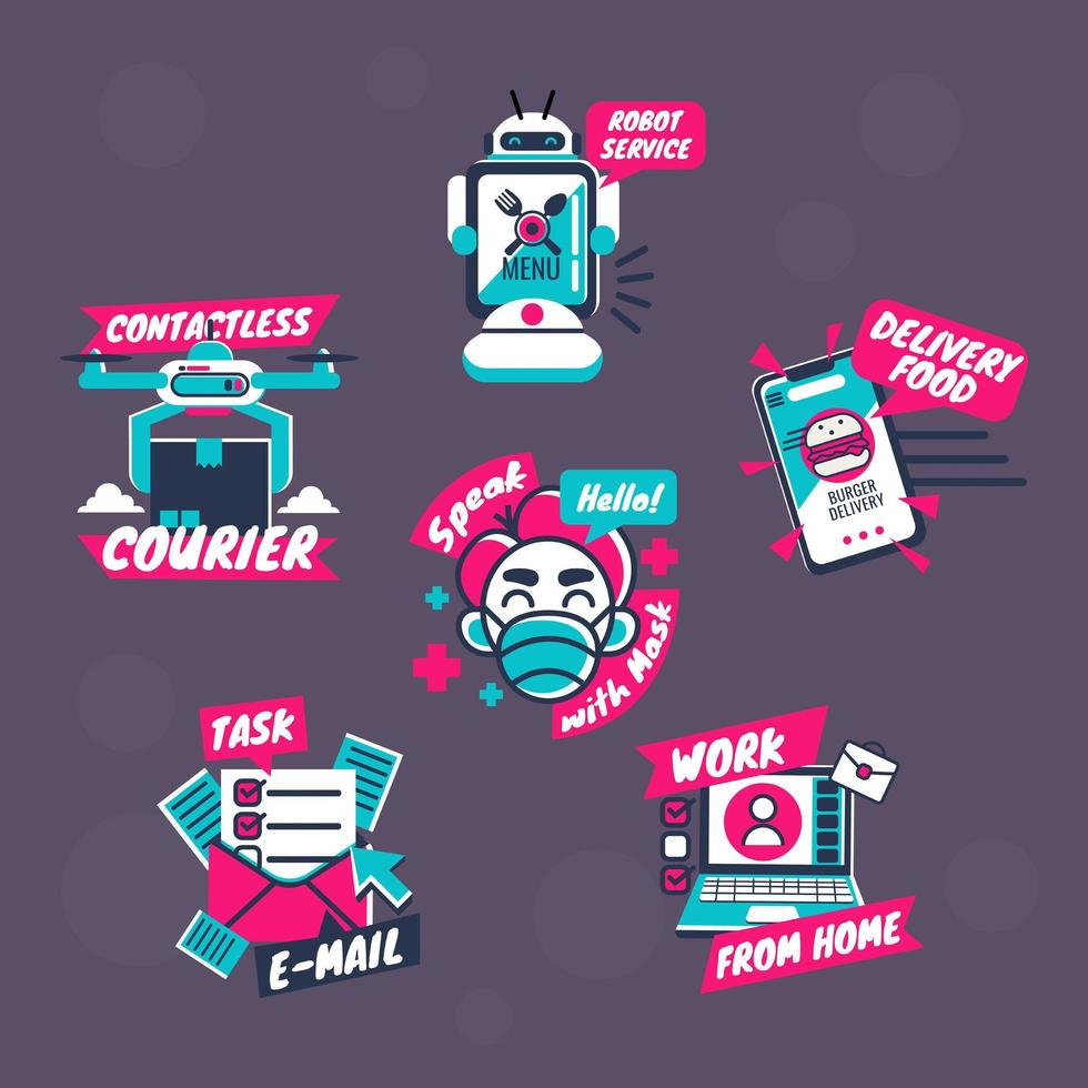 Simple Cool Untact Sticker Pack vector