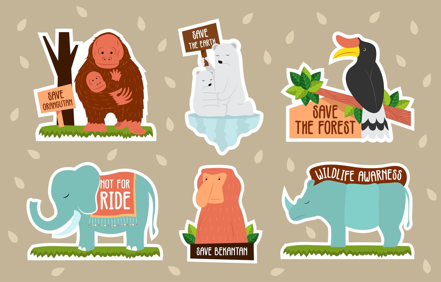 Wildlife Awarness Sticker Set vector