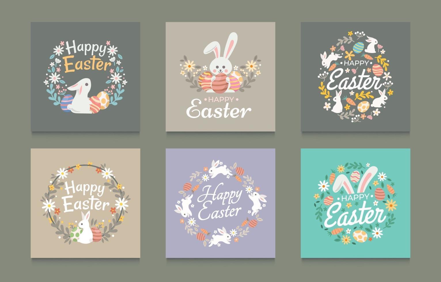 conjunto de saludo conejito de pascua para publicación en redes sociales vector