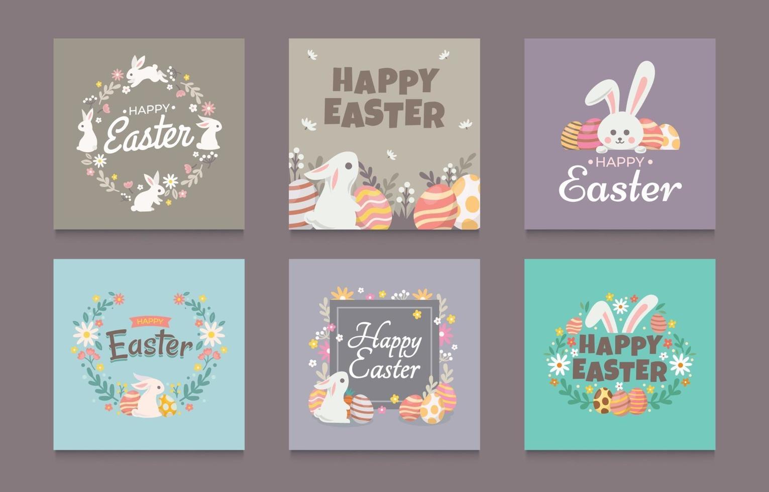 conjunto de diseño de conejo de pascua para publicación en redes sociales vector