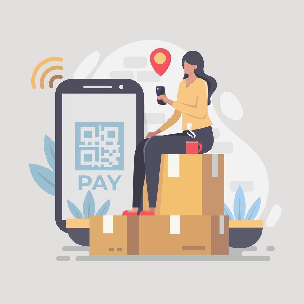 A Women Buy Online Shopping From Home vector