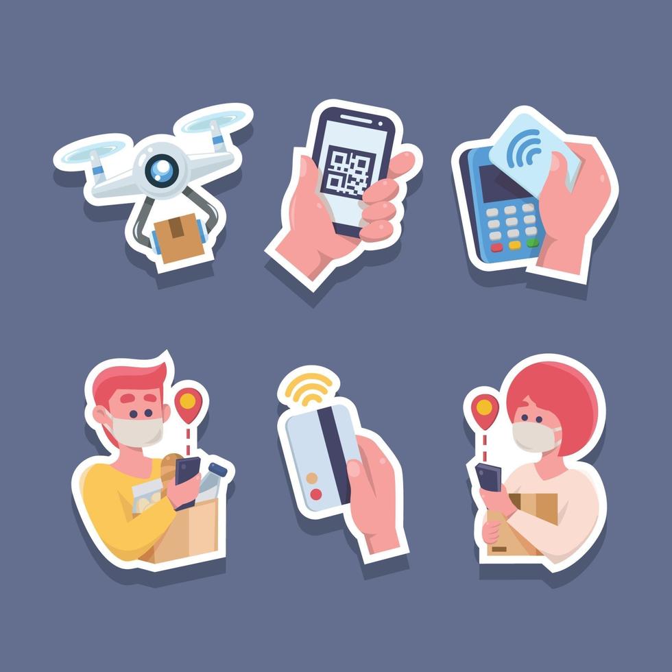 Set of Contactless Payment And Delivery Technology Sticker vector