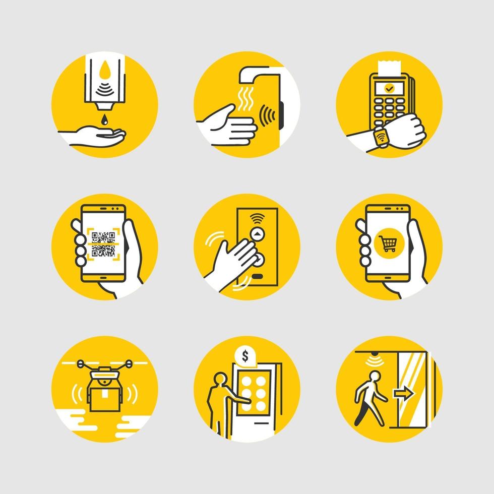 iconos de tecnología sin contacto sin contacto vector