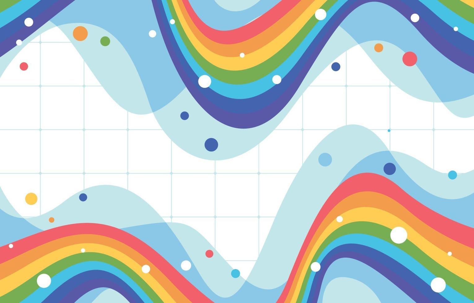 un colorido arco iris plano con fondo de líneas cuadradas vector