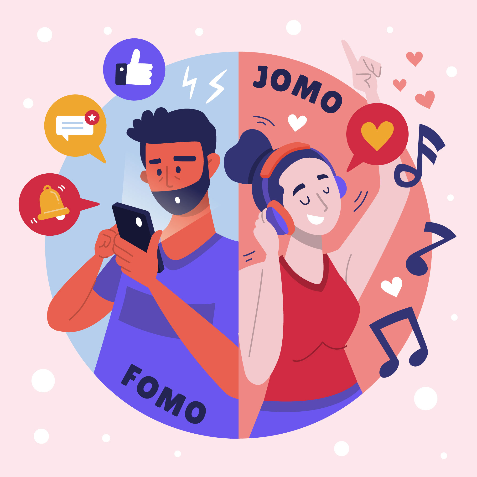 FOMO vs JOMO Phenomenon 1978427 Vector Art at Vecteezy