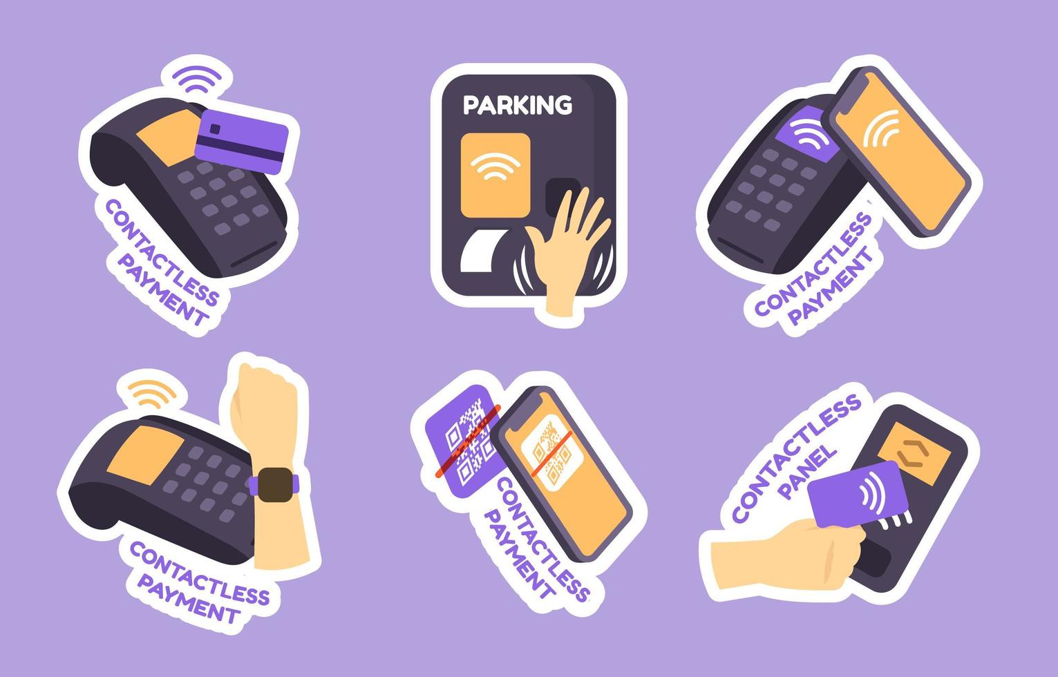 Cute Covid-19 Contactless Technology Sticker Collection vector
