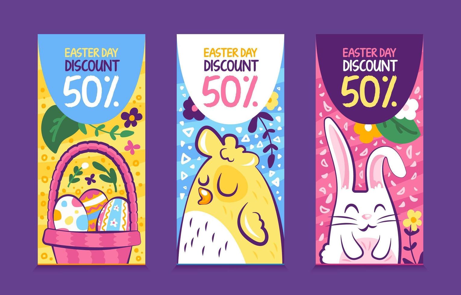 Pack de 3 carteles divertidos para el día de pascua vector