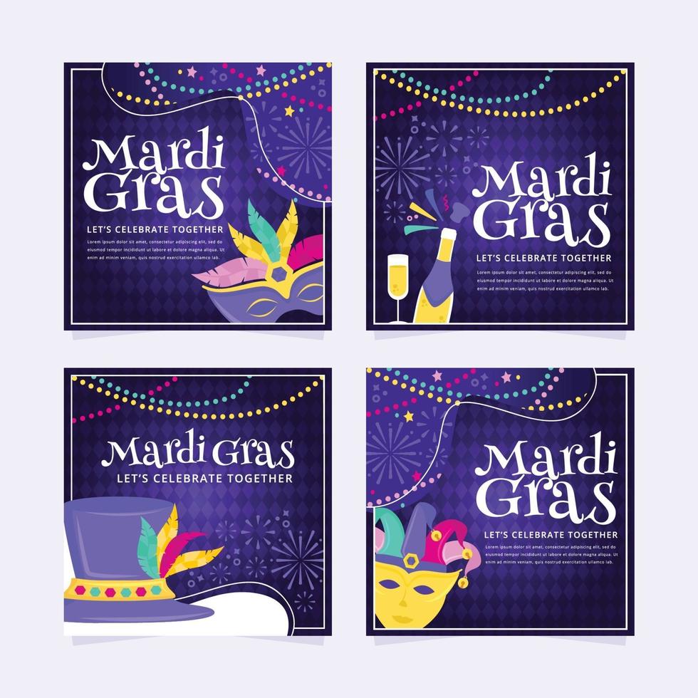 juego de tarjetas de mardi gras vector