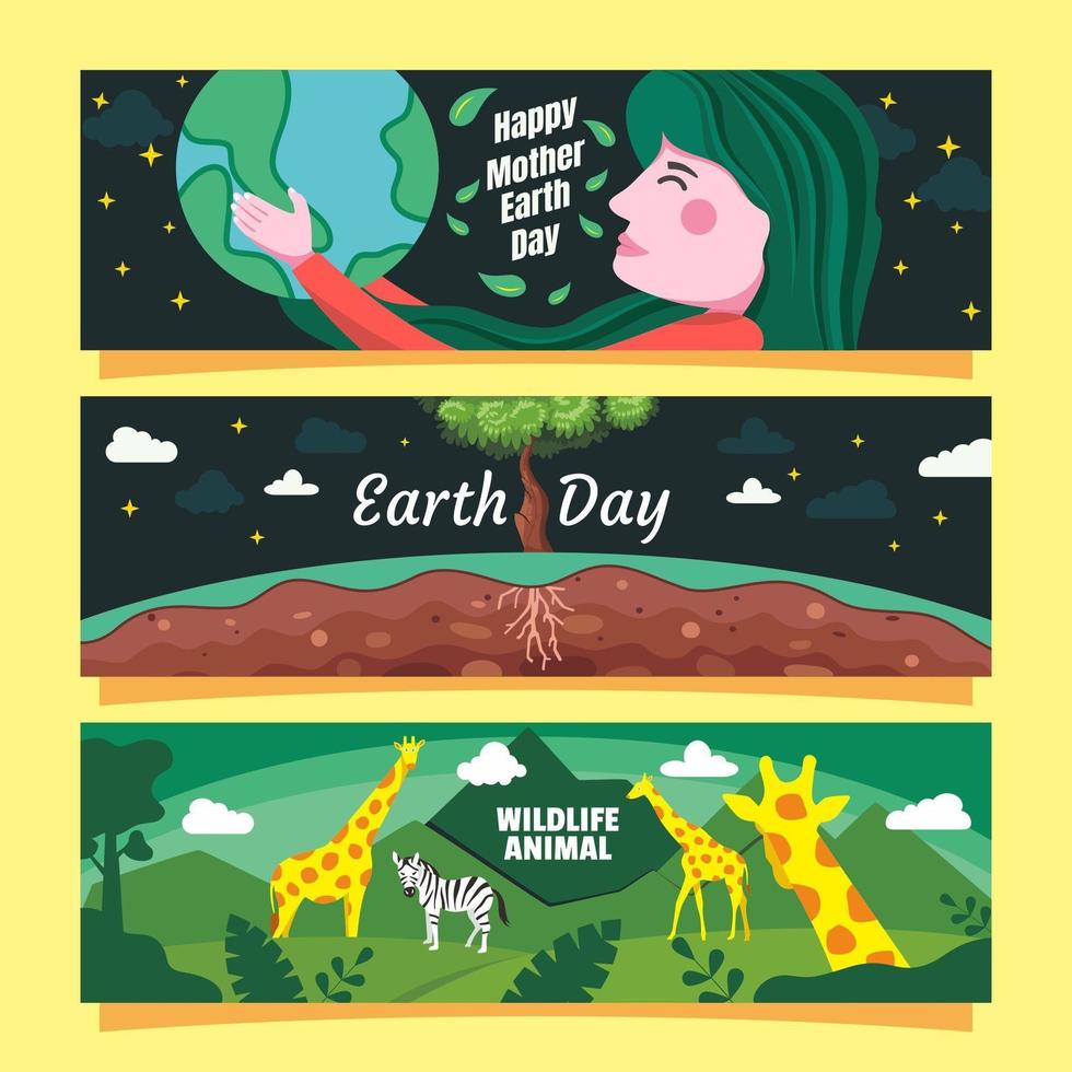 Banner plano del día de la tierra con concepto de animales y mujeres vector