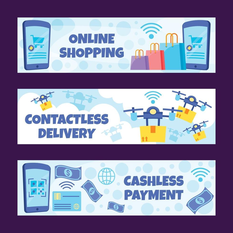 Online Shopping Contactless Technology Banner Set vector