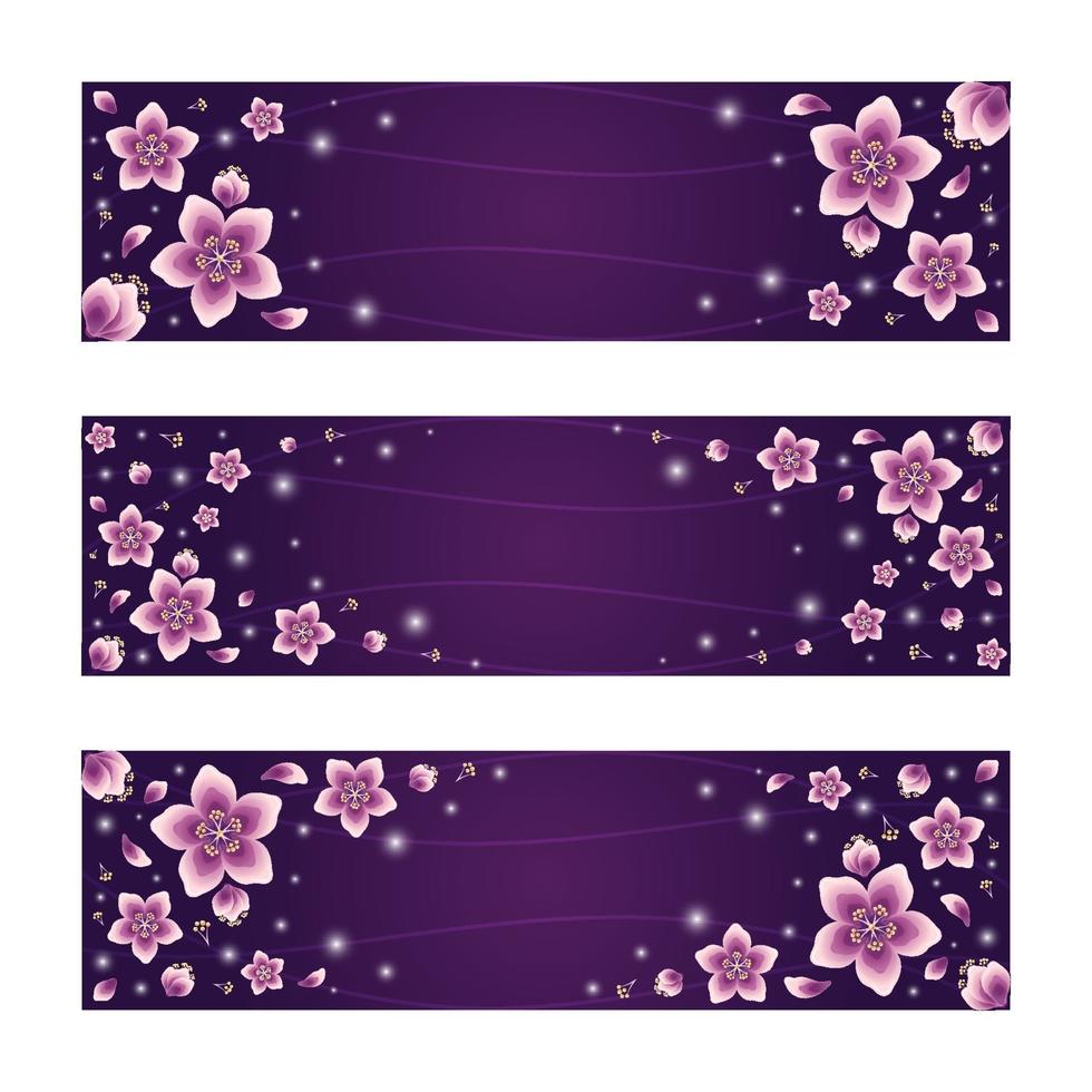 Beautiful Gradient Cherry Blossom Flowers Banner Set vector