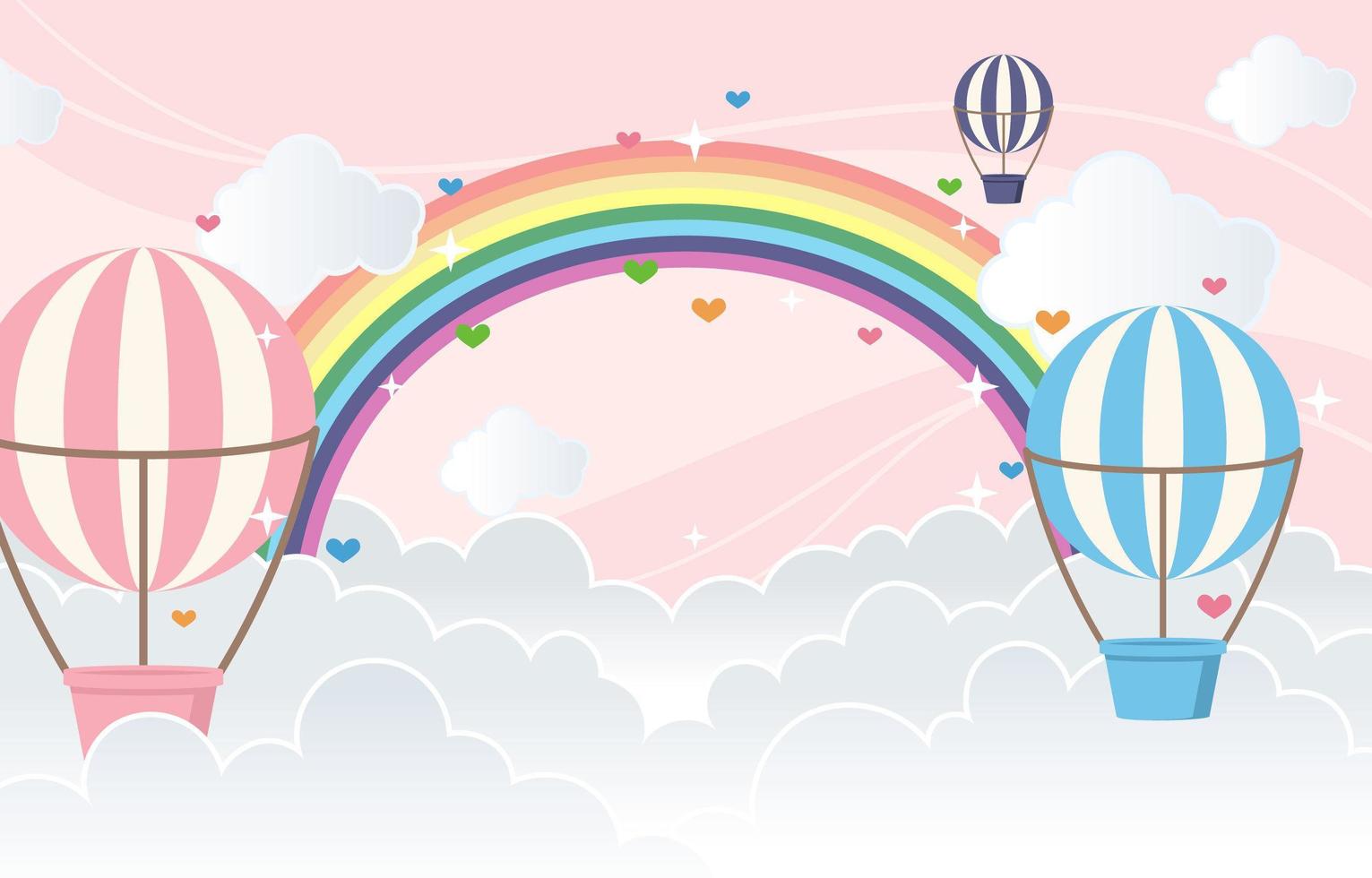 Air Balloon with Colorful Rainbow Background vector