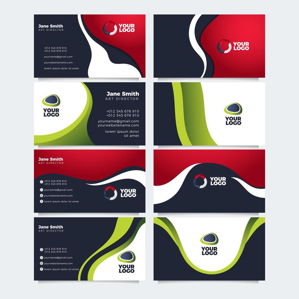 Wavy Red and Green Themed Sleek Business Card vector