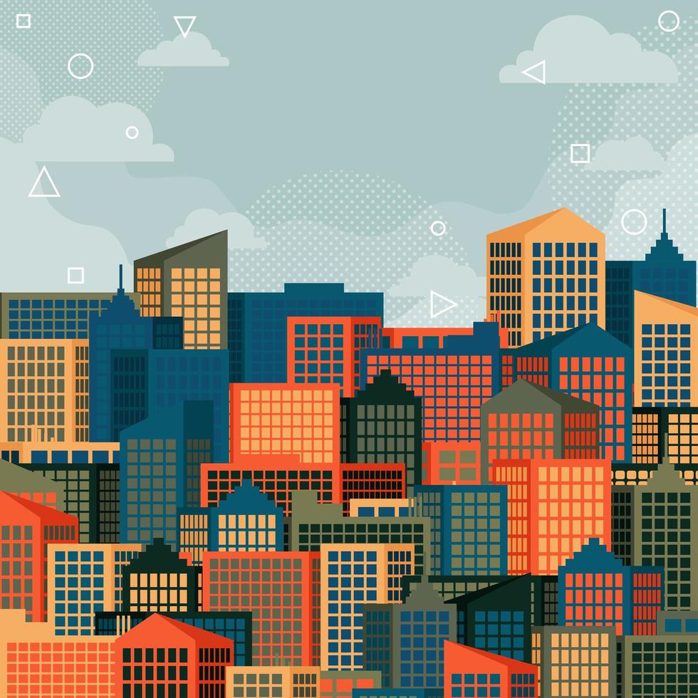 Flat Vector Background Representing Skyscrapers