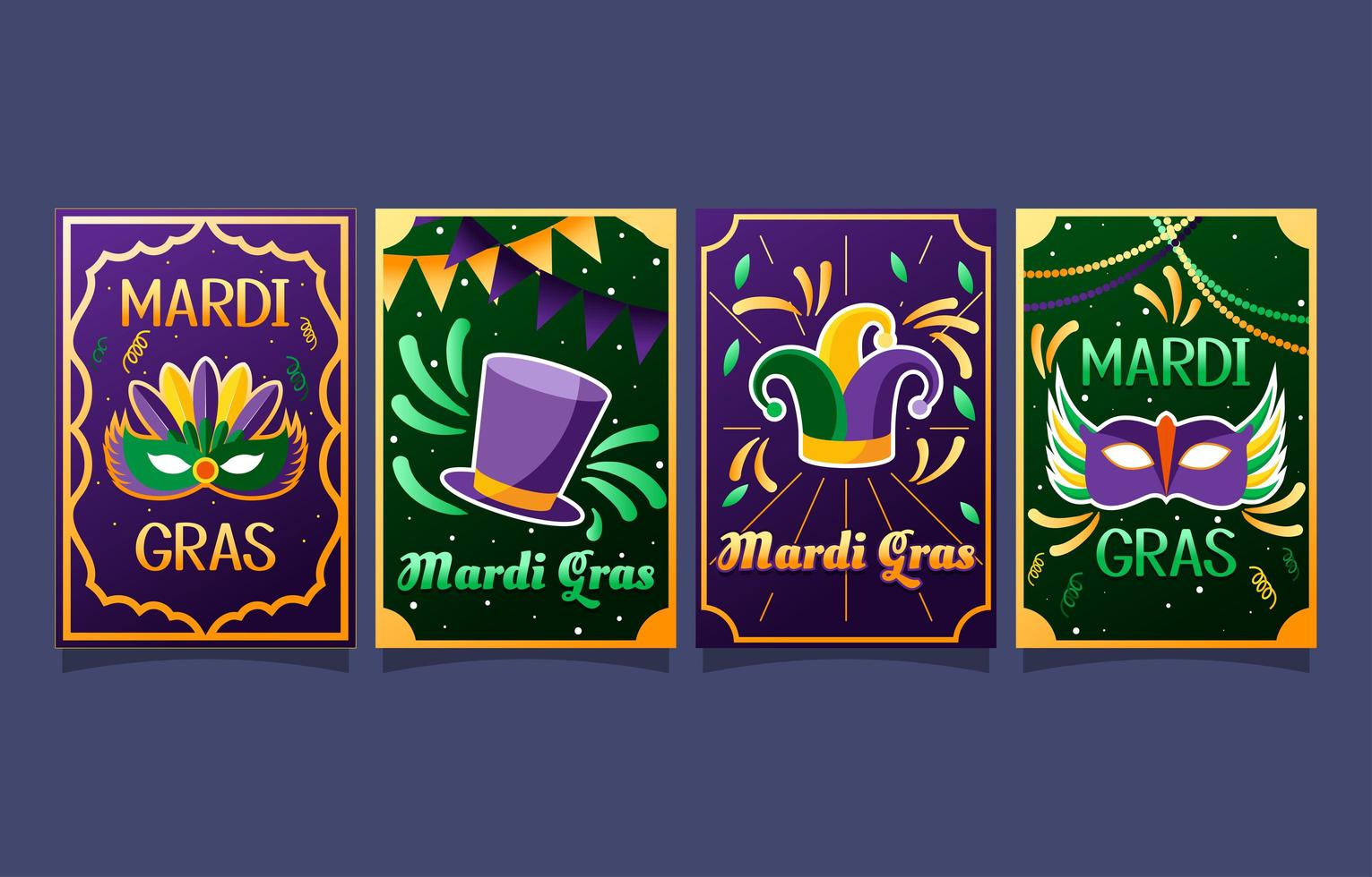 Set of Mardi Gras Festival Party Cards vector