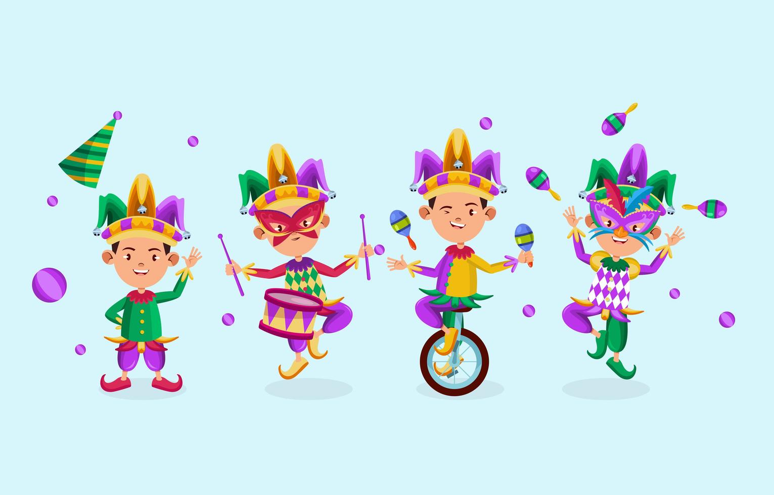 niño disfrazado de mardi gras vector