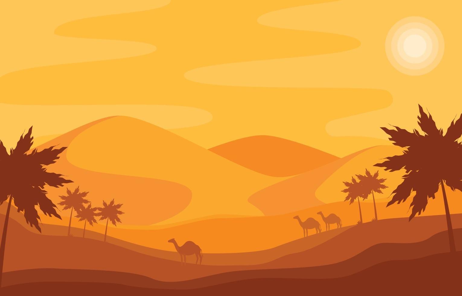 Fondo de panorama del desierto con palmeras vector