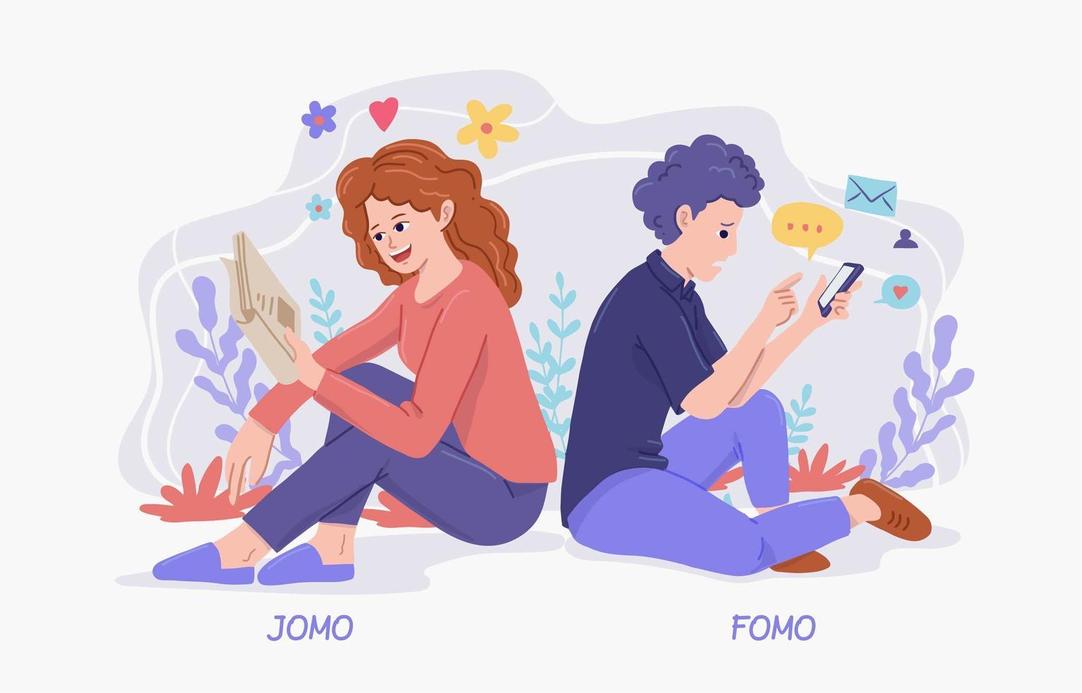 FOMO vs JOMO Concept vector