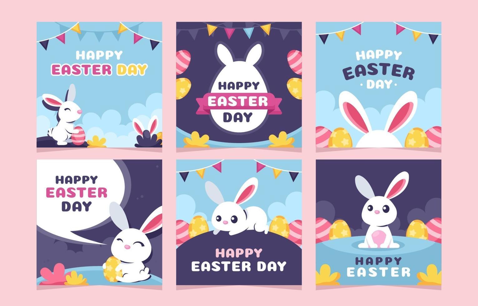 Easter Day Greeting Instagram Post Collection with Rabbit Illustration vector