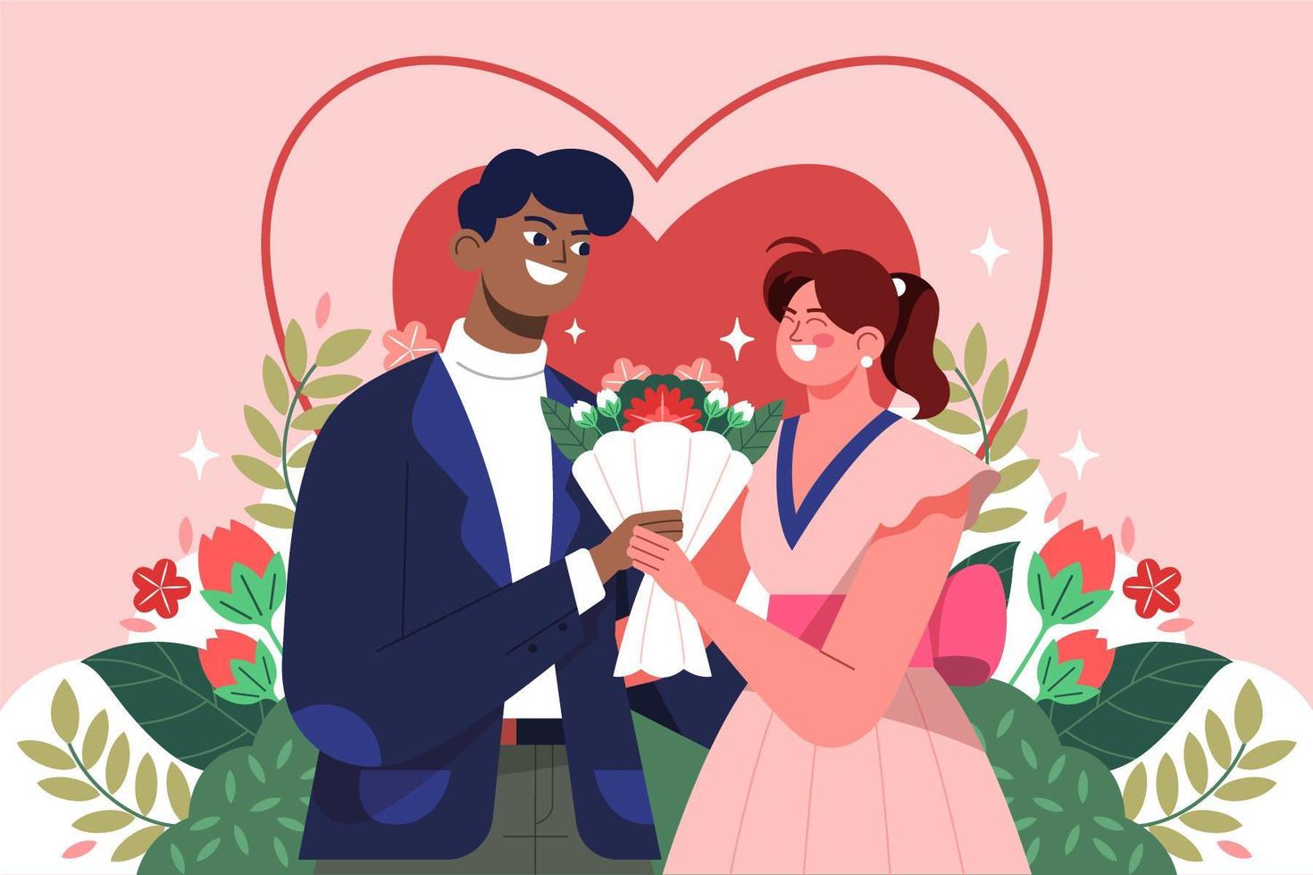 Coule celebrating Valentine's Day with Flower vector