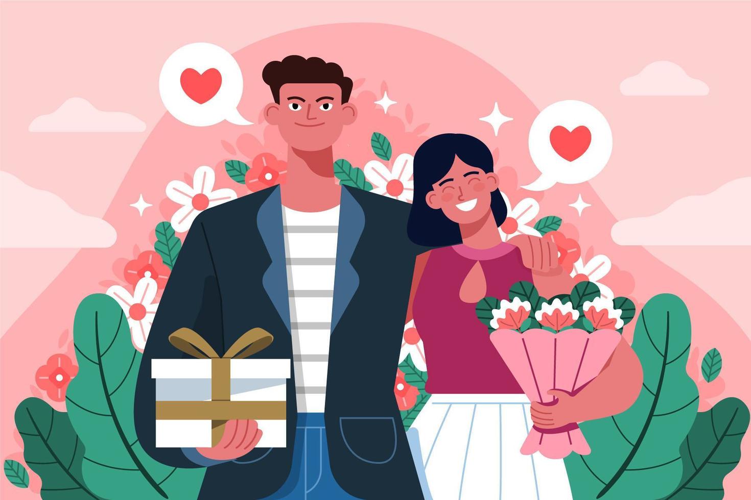 Valentine's Couple with Flowers vector