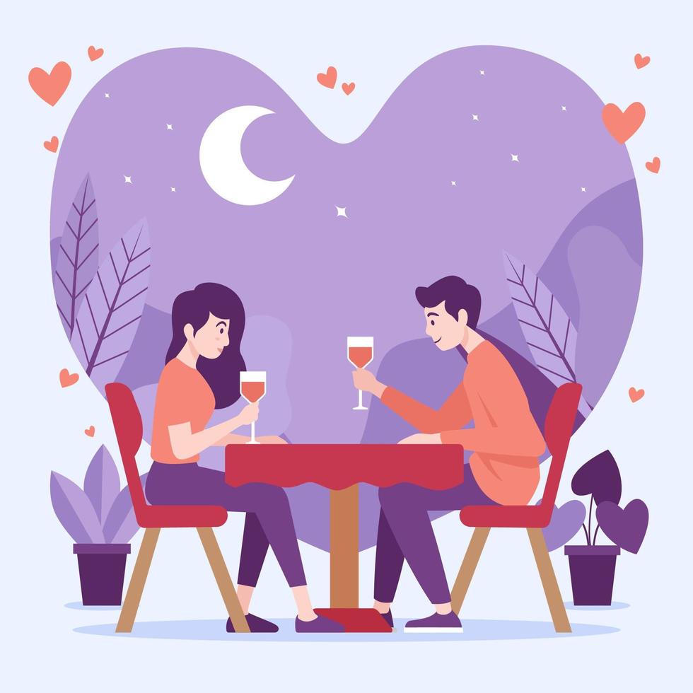 Valentine Couple Dinner In Cafe vector