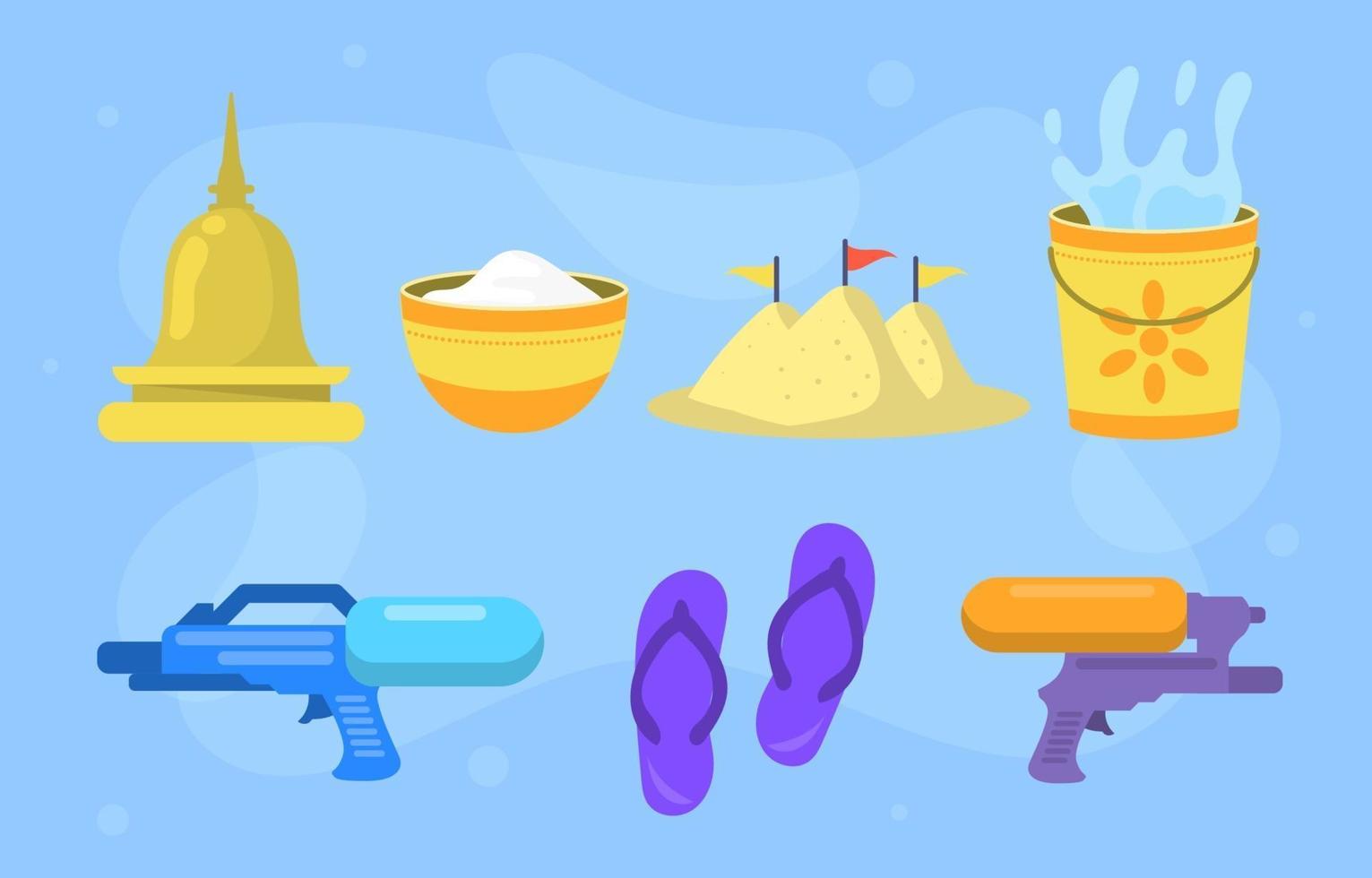 Flat Songkran Festival Icon Collection vector