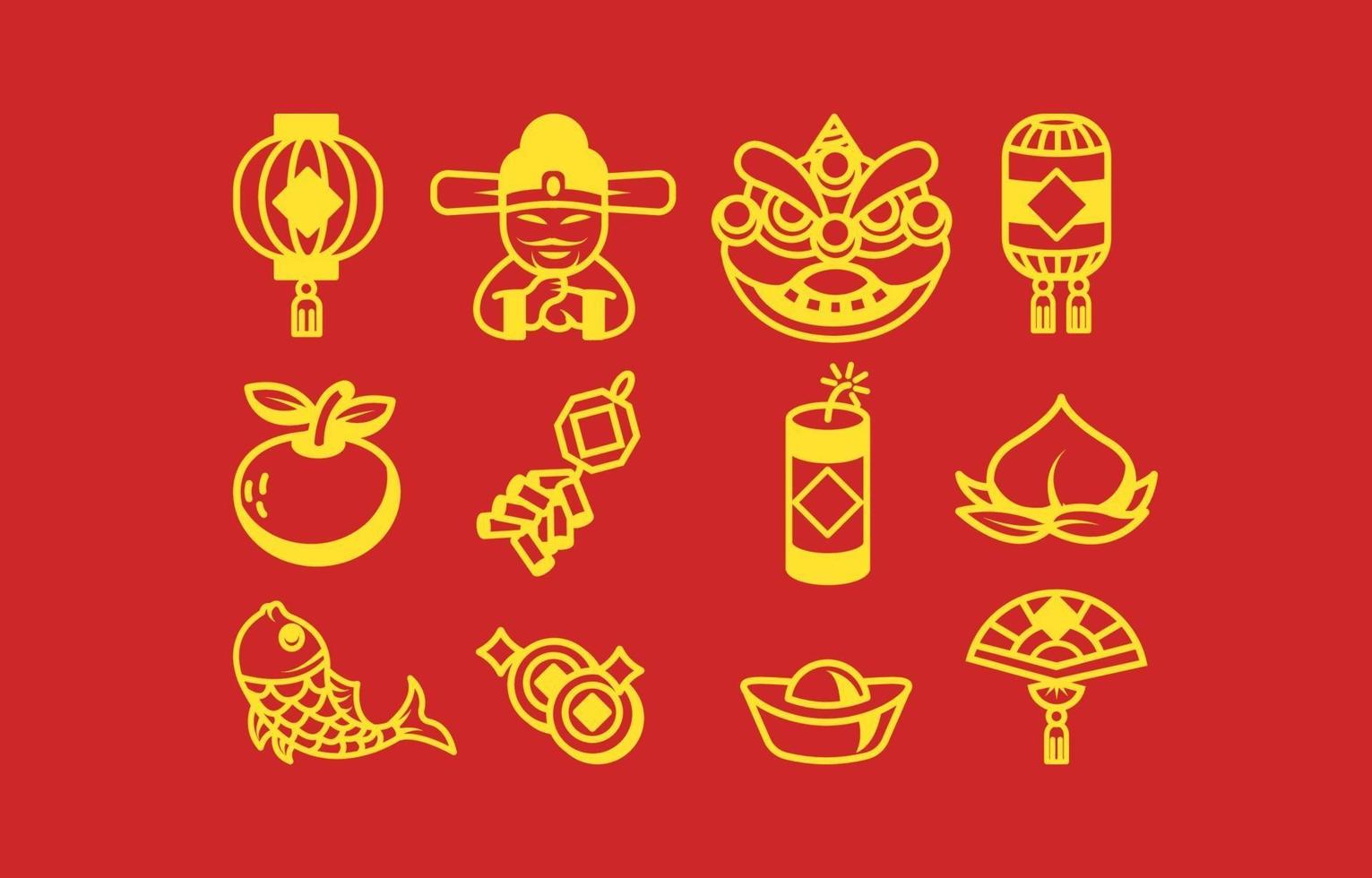 conjunto de iconos de gong xi fa cai vector